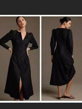 Reformation Classic Black Long-Sleeve Button-Front Maxi Dress Size 8